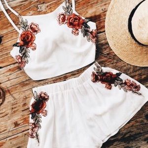 Rose Embroidered Slip Top w/ Shorts